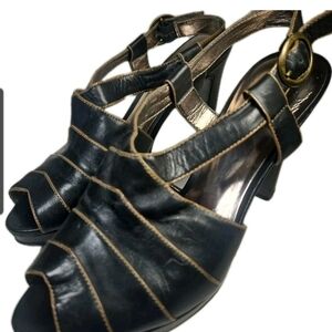 "I.N.C Two Lip Marilyn Blk Peep Toe Platform Slingback Heel Sz 9.5 Y2K Boho[5D